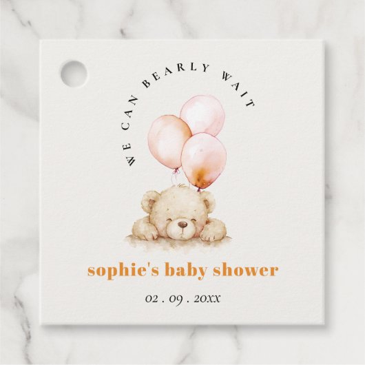 Minimal Chic Blush Bearly Wait Balloon Baby shower Bedankjes Labels (Voorkant)