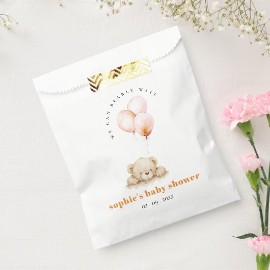 Minimal Chic Blush Bearly Wait Balloon Baby shower Bedankzakje (Gezegeld)