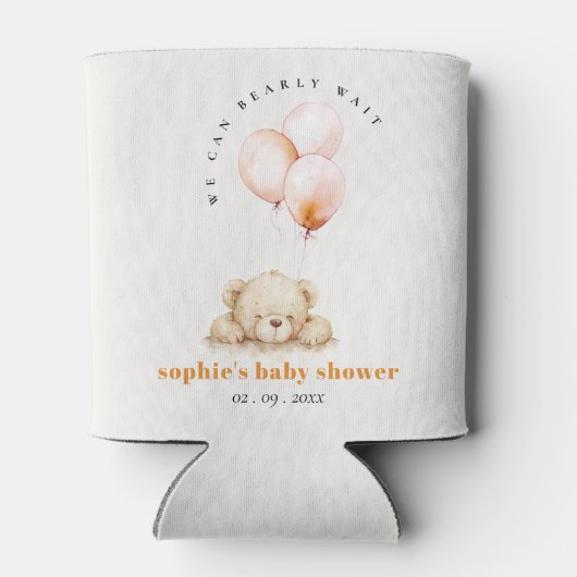 Minimal Chic Blush Bearly Wait Balloon Baby shower Blikjeskoeler (Achterkant)