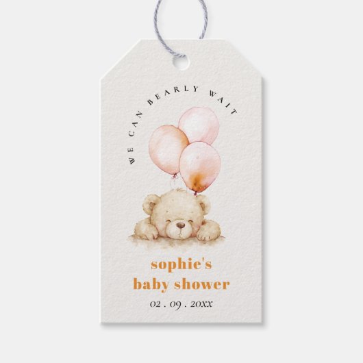 Minimal Chic Blush Bearly Wait Balloon Baby shower Cadeaulabel (Voorkant)