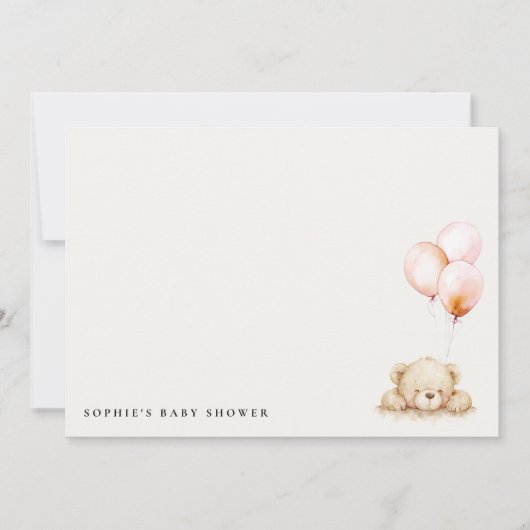 Minimal Chic Blush Bearly Wait Balloon Baby shower Notitiekaartje (Voorkant)