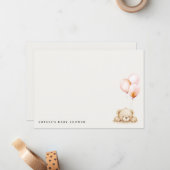 Minimal Chic Blush Bearly Wait Balloon Baby shower Notitiekaartje (Voorkant / Achterkant in situ)