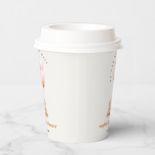 Minimal Chic Blush Bearly Wait Balloon Baby shower Papieren Bekers (Rechts)