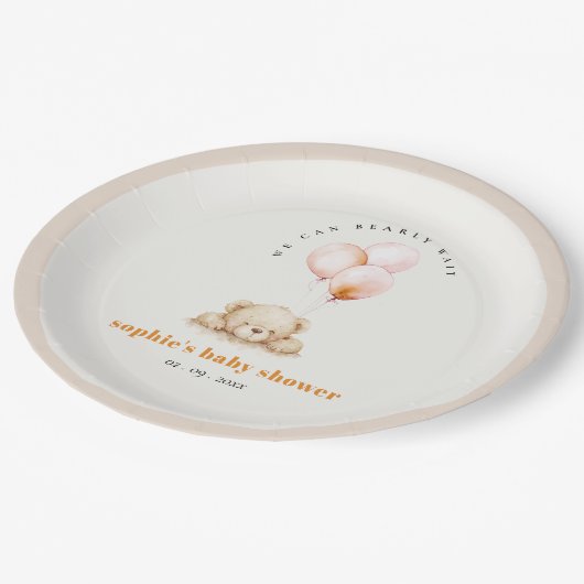 Minimal Chic Blush Bearly Wait Balloon Baby shower Papieren Bordje (Gekanteld)