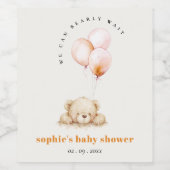 Minimal Chic Blush Bearly Wait Balloon Baby shower Wijn Etiket (Enkel label)