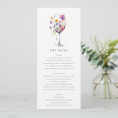 Minimal Chic Floral Wijnglas Wedding Menu Kaart (Staand voorkant)