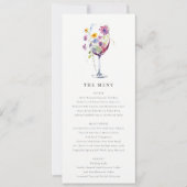 Minimal Chic Floral Wijnglas Wedding Menu Kaart (Voorkant)