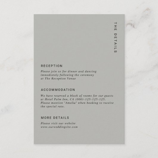 Minimal & Chic Grey Modern Simple Wedding Details Informatiekaartje (Voorkant)
