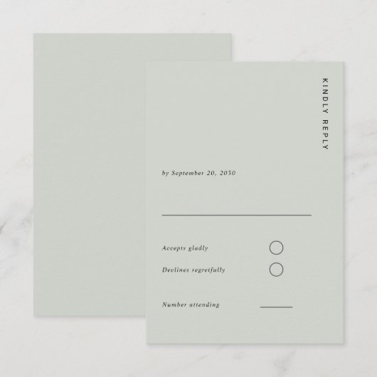 Minimal & Chic Light Sage Modern Simple Wedding RSVP Kaartje (Voorkant / Achterkant)