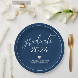 Minimal Chic Navy Blue Afstuderen 2024 Afstuderen Papieren Bordje