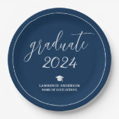 Minimal Chic Navy Blue Afstuderen 2024 Afstuderen Papieren Bordje (Voorkant)