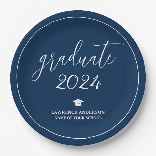 Minimal Chic Navy Blue Afstuderen 2024 Afstuderen Papieren Bordje (Voorkant)