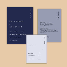 Minimal & Chic Navy Blue Modern Simple Wedding Kaart
