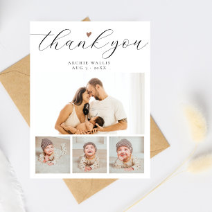 Minimal Chic Photo Collage Baby shower Bedankt Briefkaart