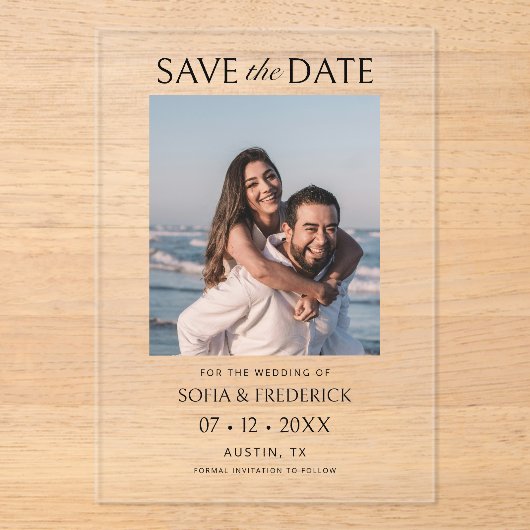 Minimal Chic Photo Wedding Save the Date Card Acryl Uitnodigingen (Voorkant)