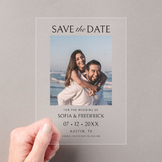Minimal Chic Photo Wedding Save the Date Card Acryl Uitnodigingen