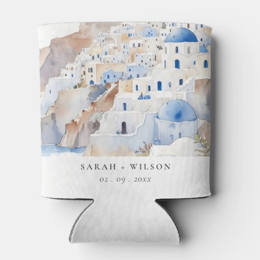 Minimal Chic Santorini Griekenland Waterverf bruil Blikjeskoeler (Achterkant)