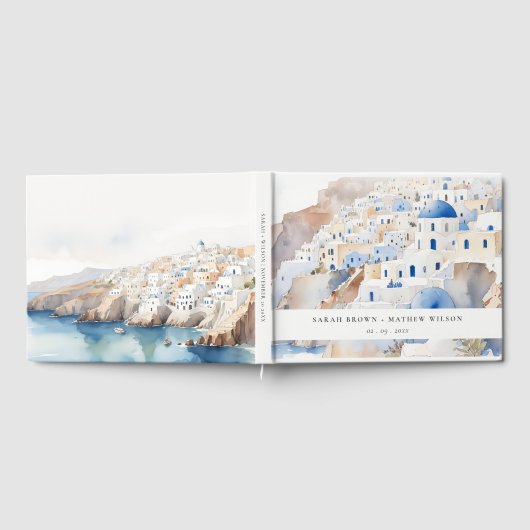 Minimal Chic Santorini Griekenland Waterverf bruil Gastenboek (Volledig)