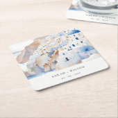 Minimal Chic Santorini Griekenland Waterverf bruil Kartonnen Onderzetters (Schuin)