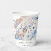 Minimal Chic Santorini Griekenland Waterverf bruil Papieren Bekers (Achterkant)