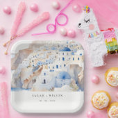 Minimal Chic Santorini Griekenland Waterverf bruil Papieren Bordje (Feest)