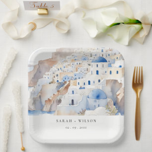 Minimal Chic Santorini Griekenland Waterverf bruil Papieren Bordje