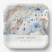 Minimal Chic Santorini Griekenland Waterverf bruil Papieren Bordje (Voorkant)