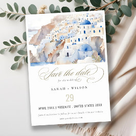Minimal Chic Santorini Griekenland Waterverf bruil Save The Date