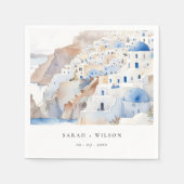 Minimal Chic Santorini Griekenland Waterverf bruil Servet (Voorkant)