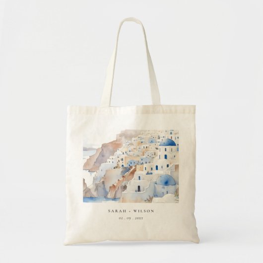 Minimal Chic Santorini Griekenland Waterverf bruil Tote Bag (Voorkant)