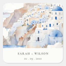 Minimal Chic Santorini Griekenland Waterverf bruil Vierkante Sticker