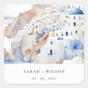 Minimal Chic Santorini Griekenland Waterverf bruil Vierkante Sticker