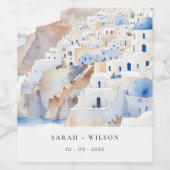 Minimal Chic Santorini Griekenland Waterverf bruil Wijn Etiket (Enkel label)
