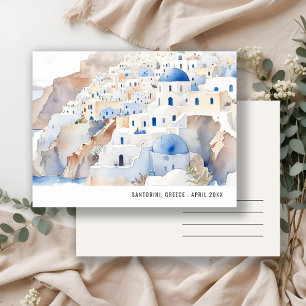 Minimal Chic Santorini Griekenland Waterverf Reize Briefkaart