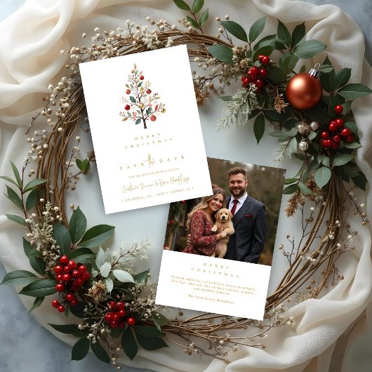Minimal Chic Winter Christmas Tree Photo Wedding Save The Date