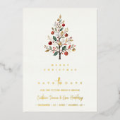 Minimal Chic Winter Christmas Tree Wedding Save Folie Feestdagenkaart (Voorkant)