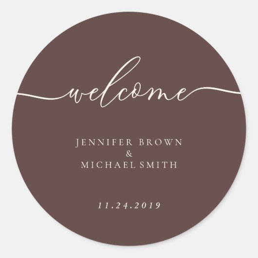Minimal Chocolate Brown Welcome Ronde Sticker (Voorkant)