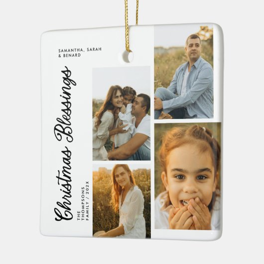 Minimal Christmas Blessings Script Family 4 Photos Keramisch Ornament (Links)