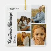 Minimal Christmas Blessings Script Family 4 Photos Keramisch Ornament (Achterkant)