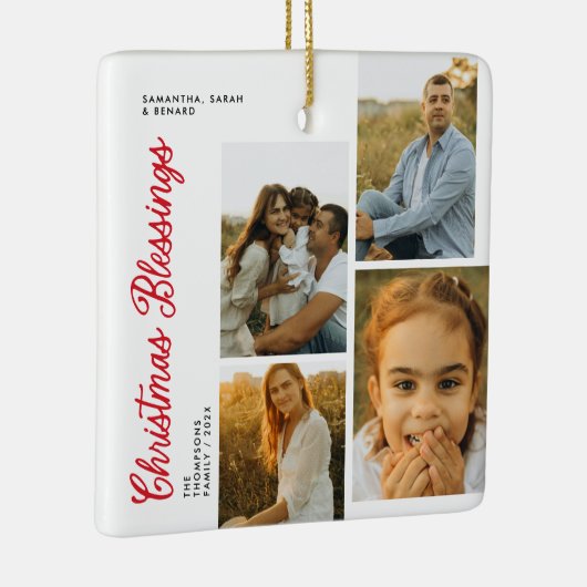 Minimal Christmas Blessings Script Family 4 Photos Keramisch Ornament (Rechts)