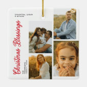 Minimal Christmas Blessings Script Family 4 Photos Keramisch Ornament (Achterkant)