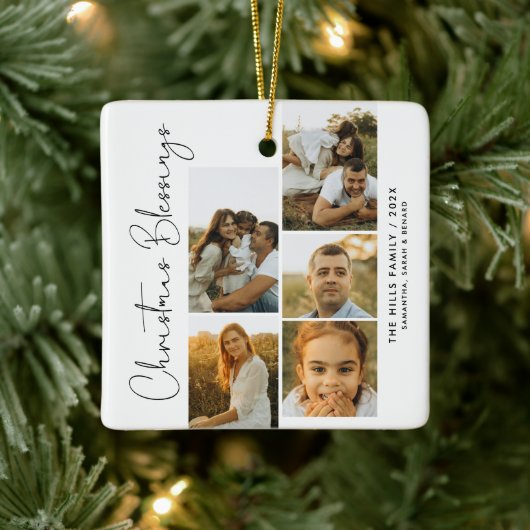 Minimal Christmas Blessings Script Family 5 Photos Keramisch Ornament (Boom)