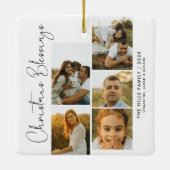 Minimal Christmas Blessings Script Family 5 Photos Keramisch Ornament (Achterkant)