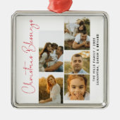 Minimal Christmas Blessings Script Family 5 Photos Metalen Ornament (Voorkant)