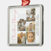 Minimal Christmas Blessings Script Family 5 Photos Metalen Ornament (Links)