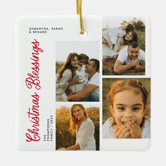 Minimal Christmas Blessings Script Family 6 Photos Keramisch Ornament (Voorkant)