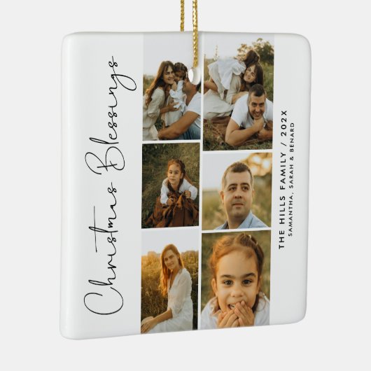 Minimal Christmas Blessings Script Family 6 Photos Keramisch Ornament (Rechts)
