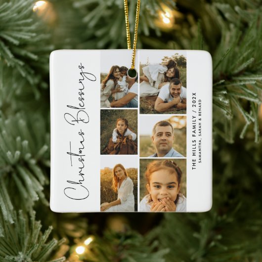 Minimal Christmas Blessings Script Family 6 Photos Keramisch Ornament (Boom)