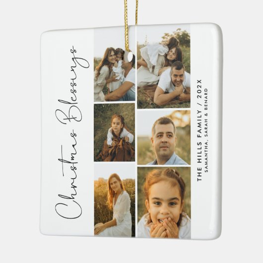 Minimal Christmas Blessings Script Family 6 Photos Keramisch Ornament (Links)