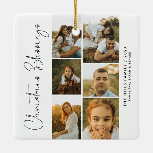 Minimal Christmas Blessings Script Family 6 Photos Keramisch Ornament (Achterkant)